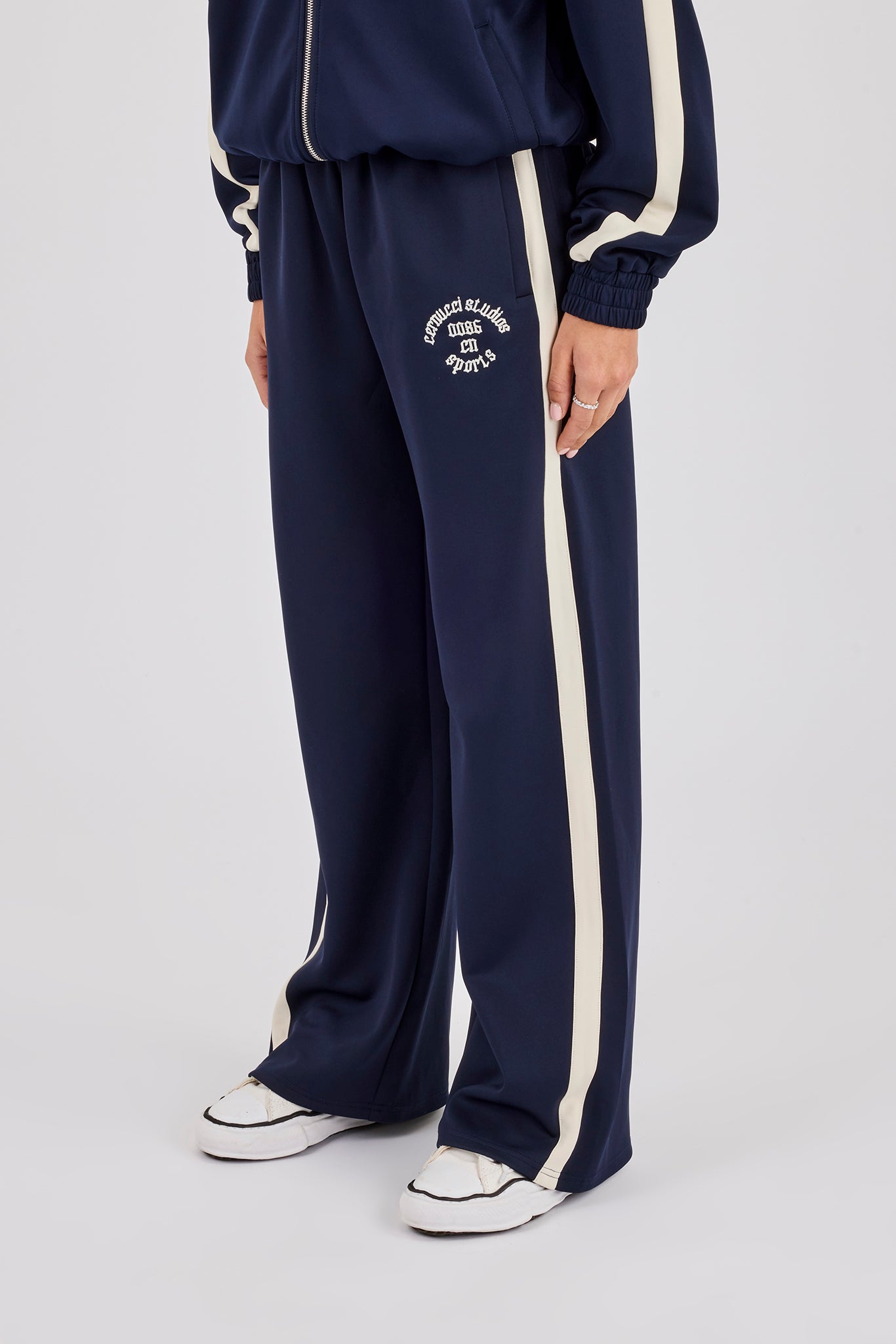 Wide Leg Varsity Panel Trouser - Navy
